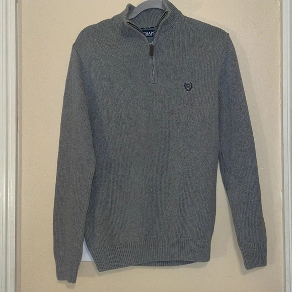 Ralph Lauren Chaps men’s pullover sweater Small grey knit 1/4 zip casual basic - Picture 1 of 7
